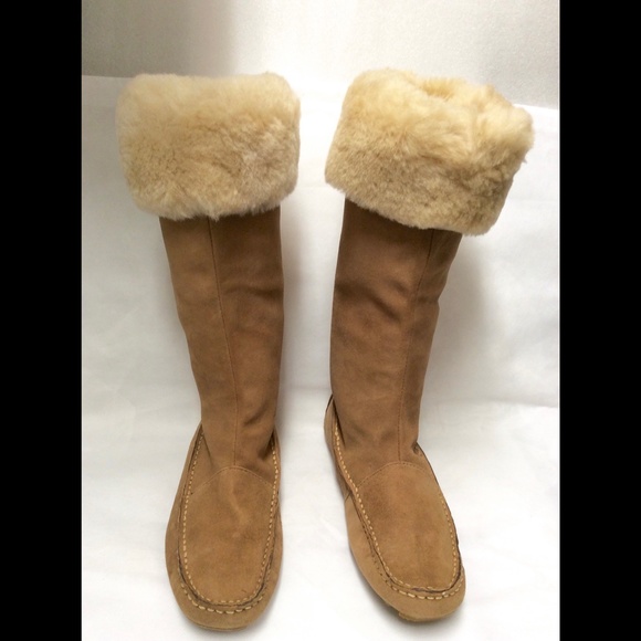 Dexter Tan Camel Shearling Sheepskin Boots Brown Suede Leather Winter Snow Boots - Picture 8 of 13